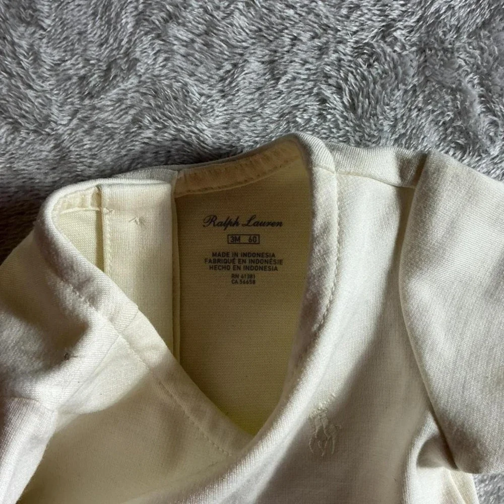 Ralph Lauren‎ Baby Girls Cream Ribbed Cotton Blend Short Sleeve Dress 3M